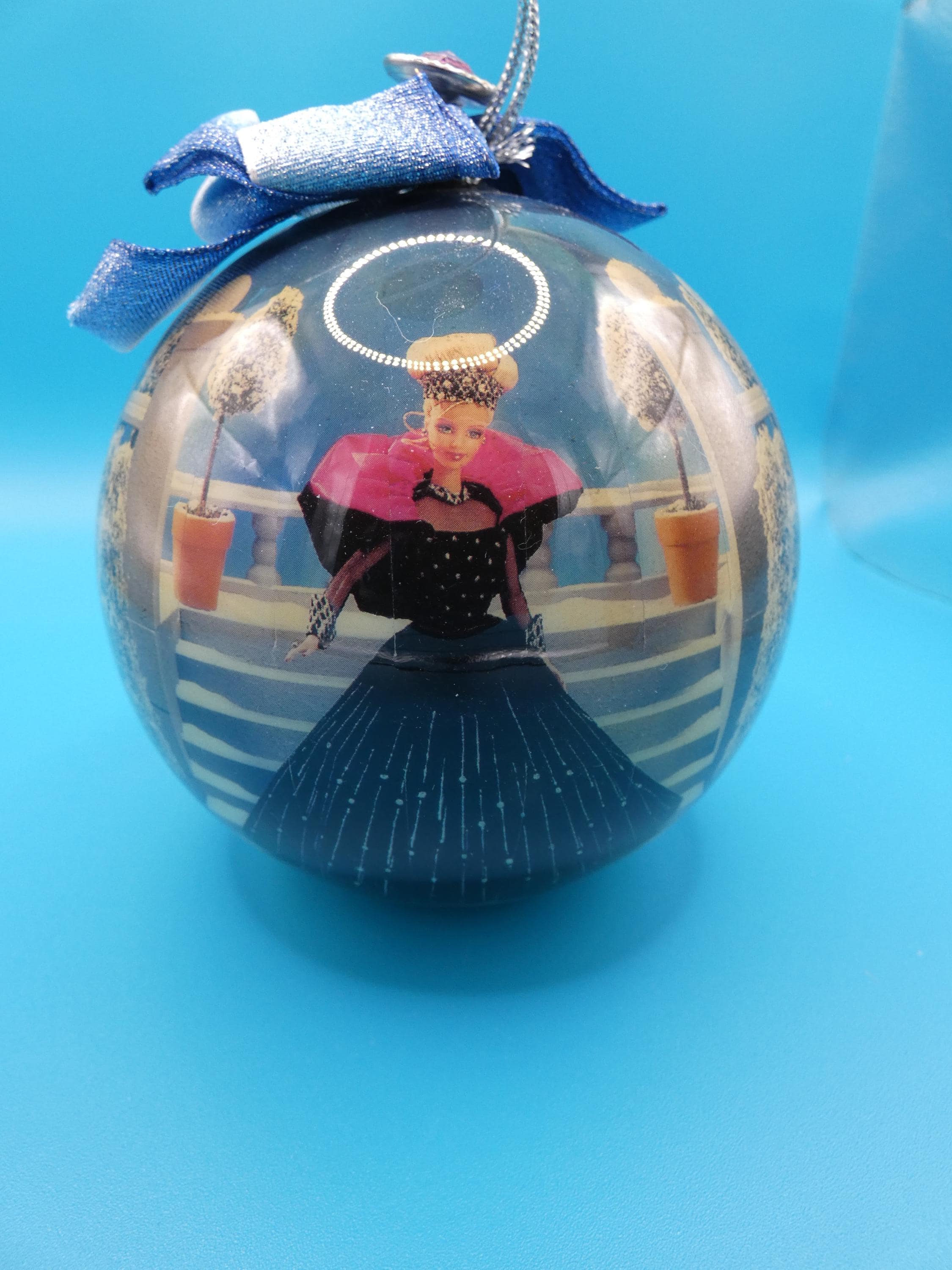 Vintage 1998 Christmas Holiday Barbie Ornament Bulb: Decoupage, Stand - image 4
