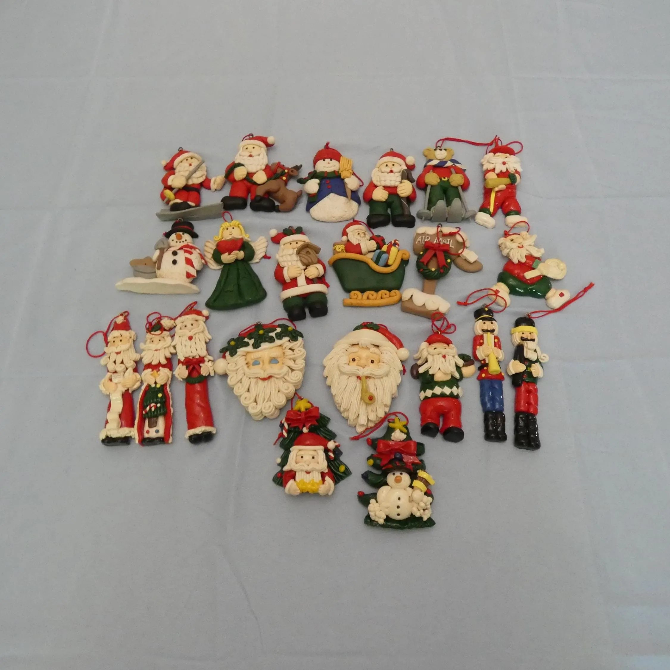 22 Vintage Plastic Resin Christmas Holiday Ornaments: Santa, Snowmen, Angel, Nutcracker