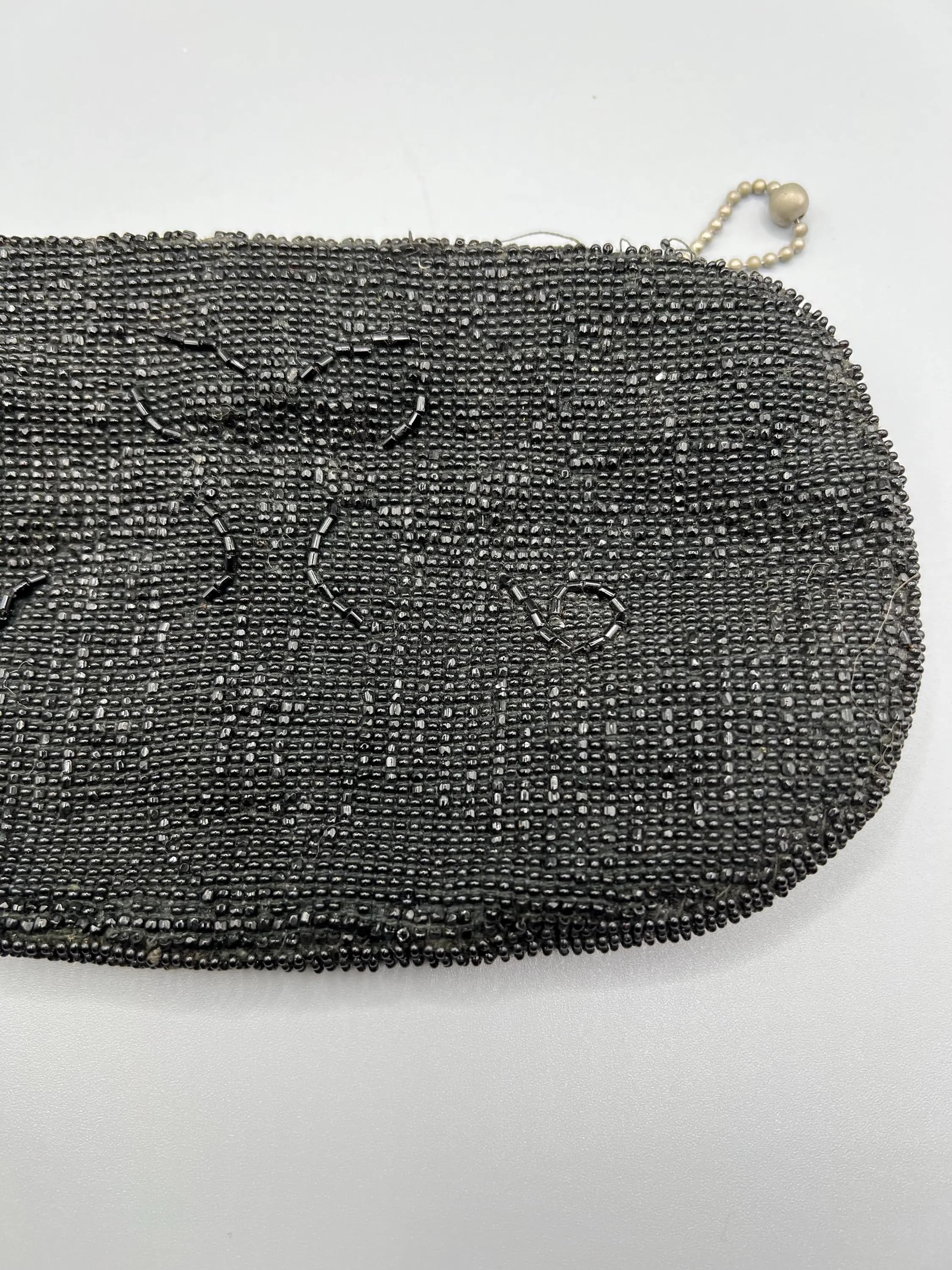 Vintage Black Czechoslovakian  Crystal Beaded Purse: With Belt Loop - image 4