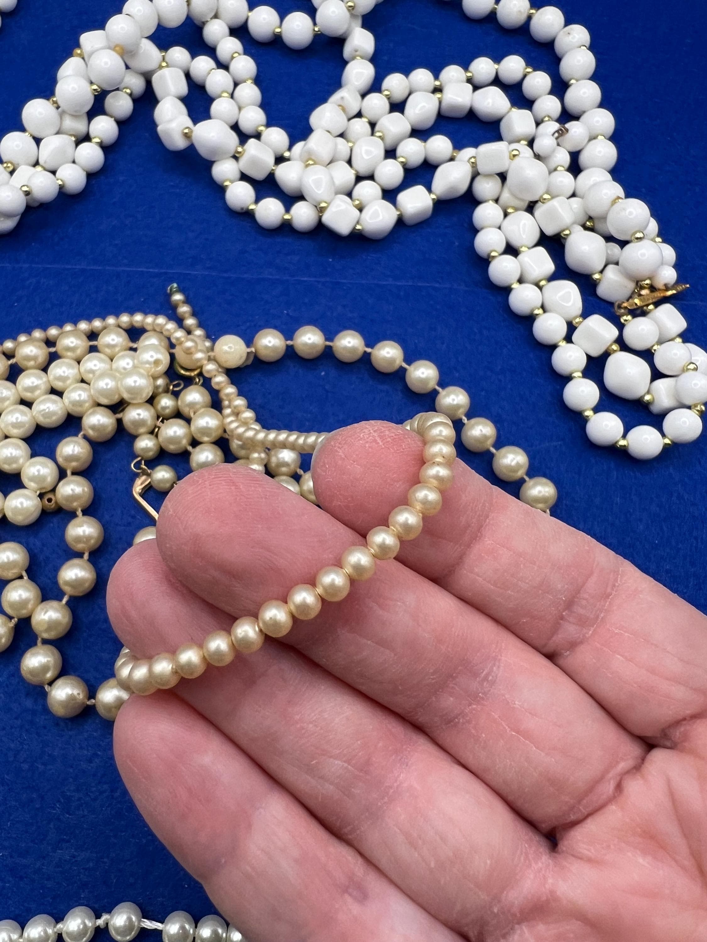 Vintage White Plastic Beads Faux Pearl Necklaces for Jewelry Making - image 4