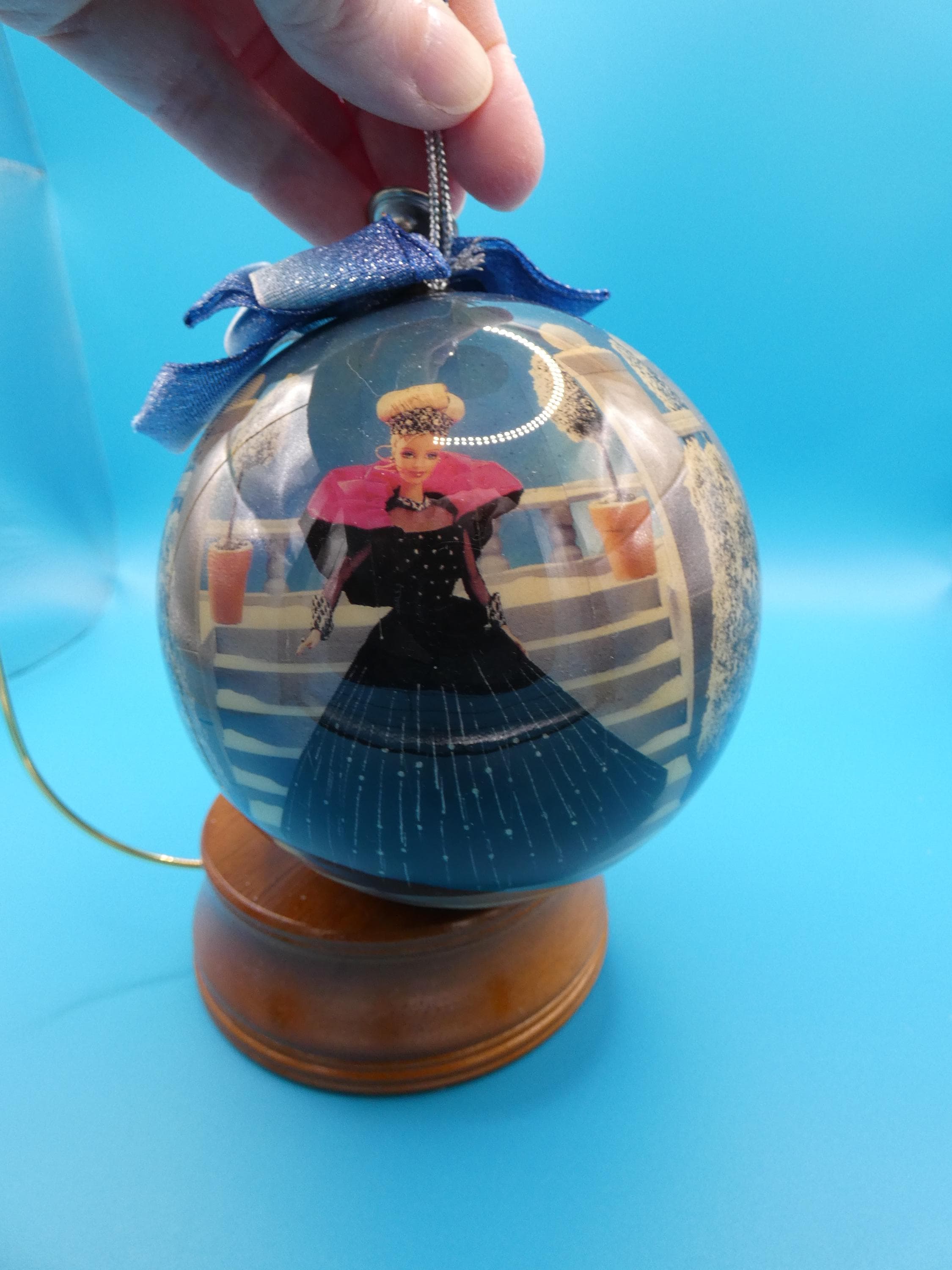 Vintage 1998 Christmas Holiday Barbie Ornament Bulb: Decoupage, Stand