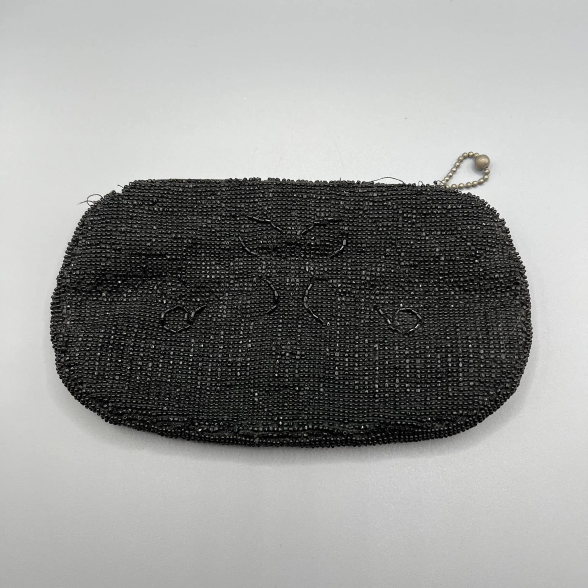 Vintage Black Czechoslovakian Crystal Beaded Purse: With Belt Loop