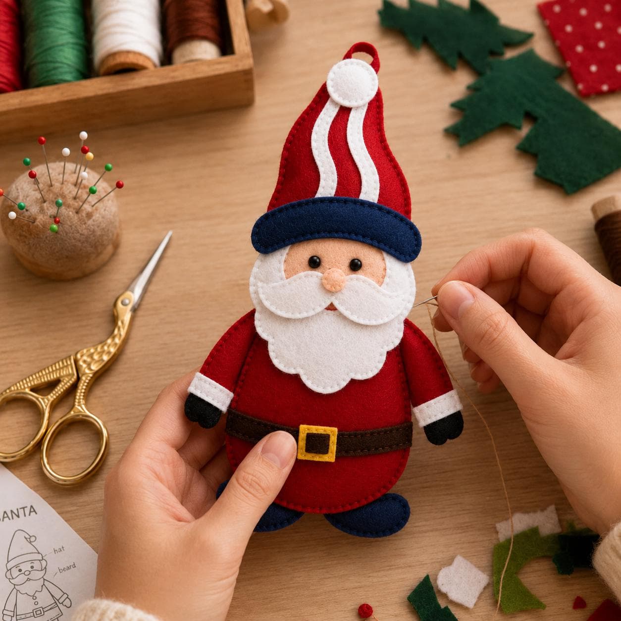 Santa Felt Ornament Sewing Pattern | Text-Only Christmas Craft Guide (PDF Download) - image 5
