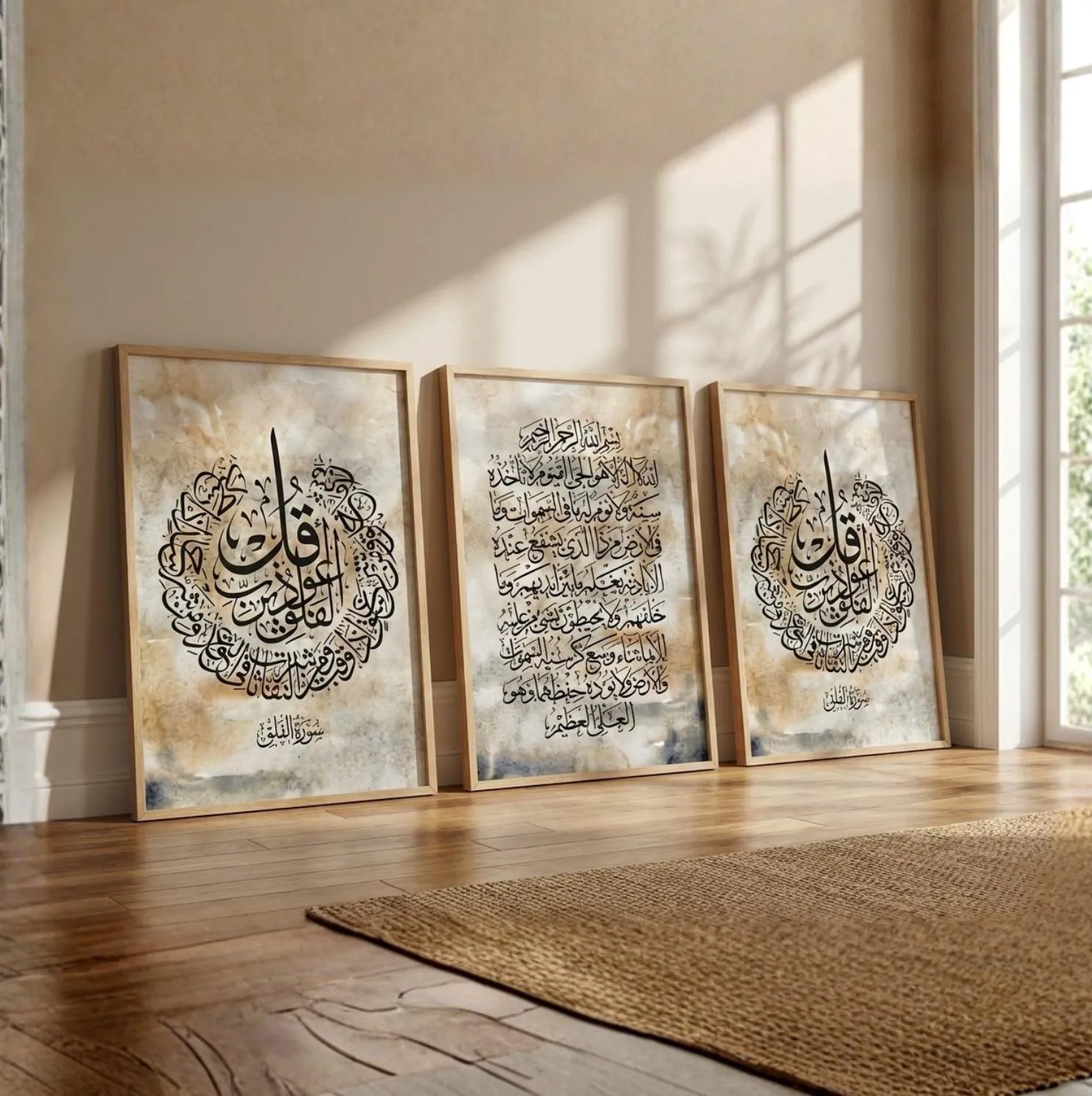 Ayatul Kursi Islamic Calligraphy Art Prints, 3 Piece Set (Digital Download)