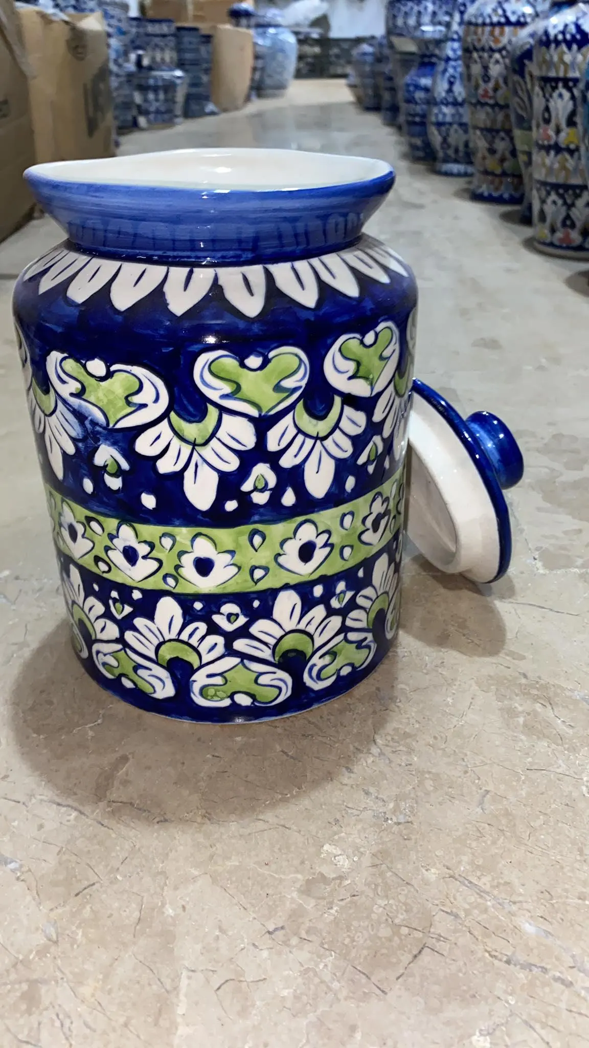 Handmade Ceramics Jar Pakistani Blue Pottery Jar Traditional Vase Ceramic Art Decorative Lidded Storage Container Handcrafted Multani Design