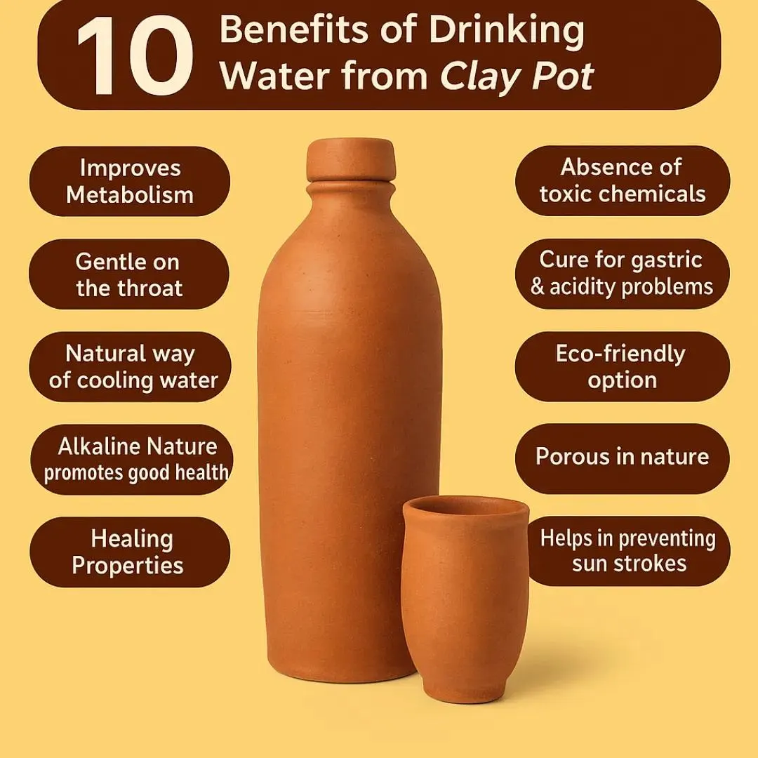 Eco-Friendly Unique Handmade Natural Clay Water Bottle Sustainable & Stylish Handcrafted - image 3