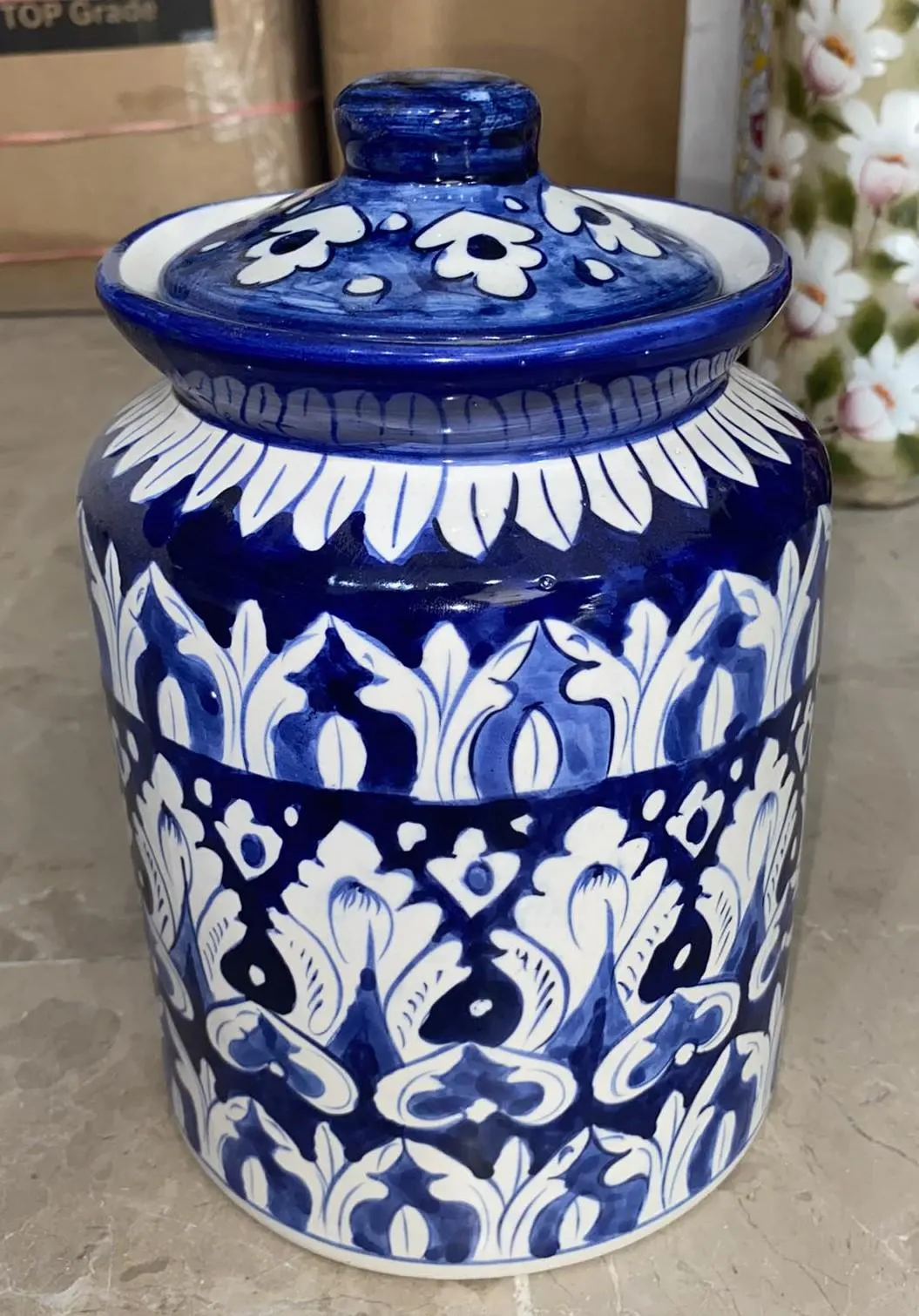 Handmade Ceramics Jar Pakistani Blue Pottery Jar Traditional Vase Ceramic Art Decorative Lidded Storage Container Handcrafted Multani Design - image 2