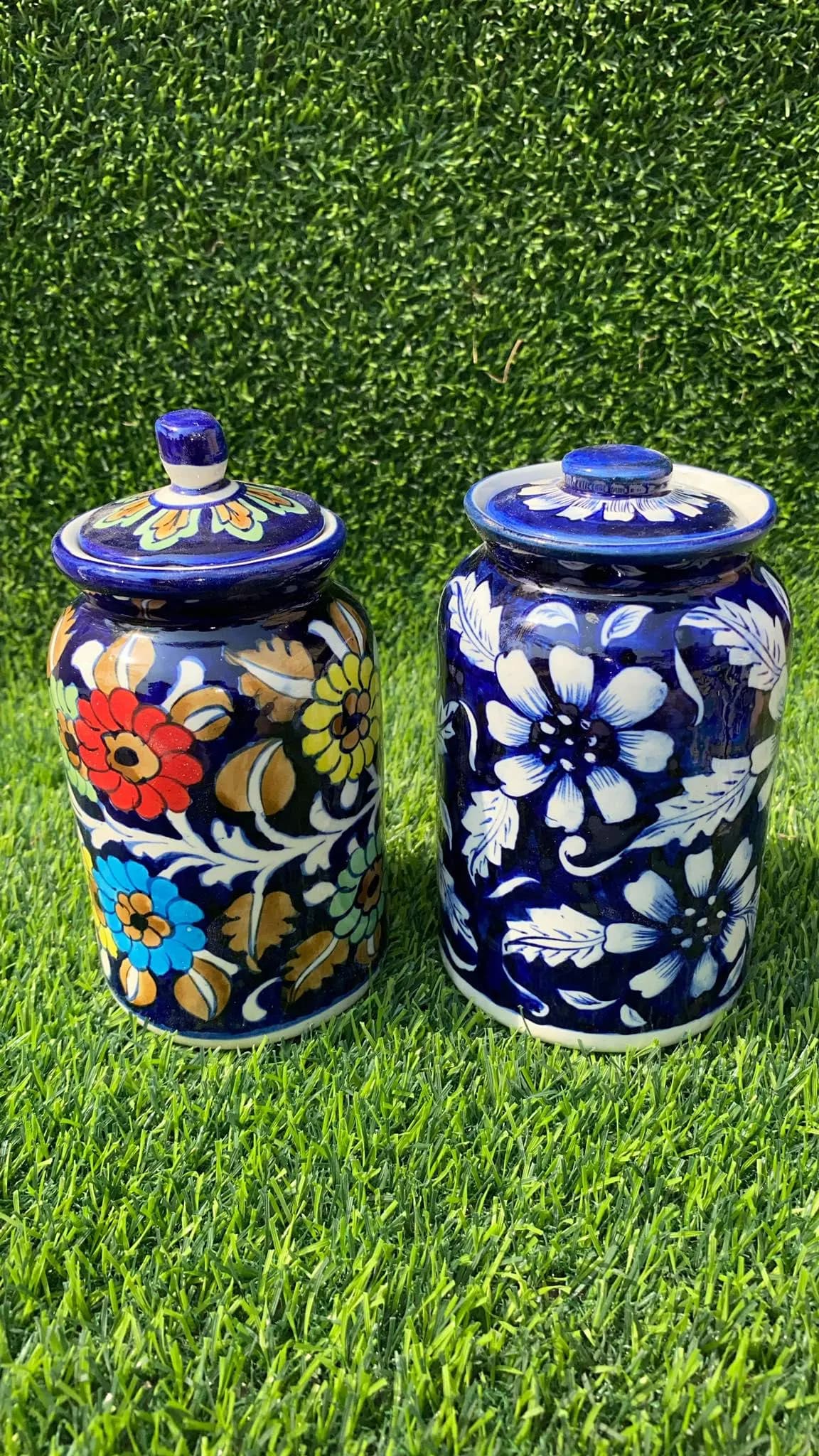 Handmade Ceramics Jar Pakistani Blue Pottery Jar Traditional Vase Ceramic Art Decorative Lidded Storage Container Handcrafted Multani Design - image 3