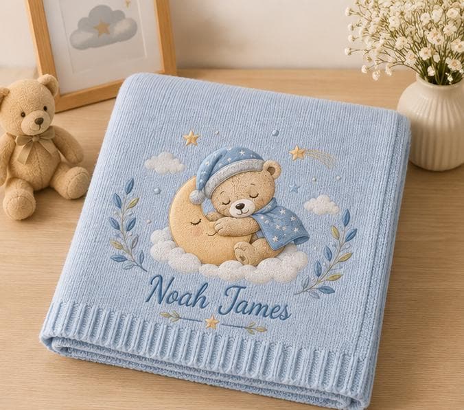 Custom Name Baby Blanket, Personalized Teddy Bear Embroidered Blanket, Newborn Baby Shower Gift, Soft Knit Nursery Blanket - image 4