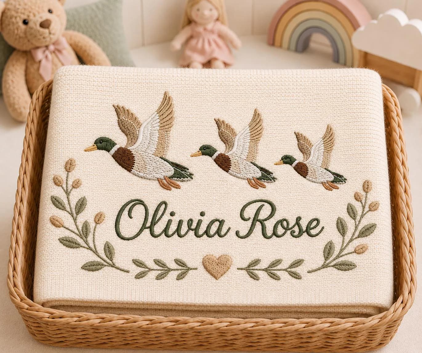 Personalized Mallard Duck Baby Blanket, Custom Embroidered Name Blanket, Flying Duck Nursery Blanket, Baby Shower Gift, Newborn Keepsake - image 5