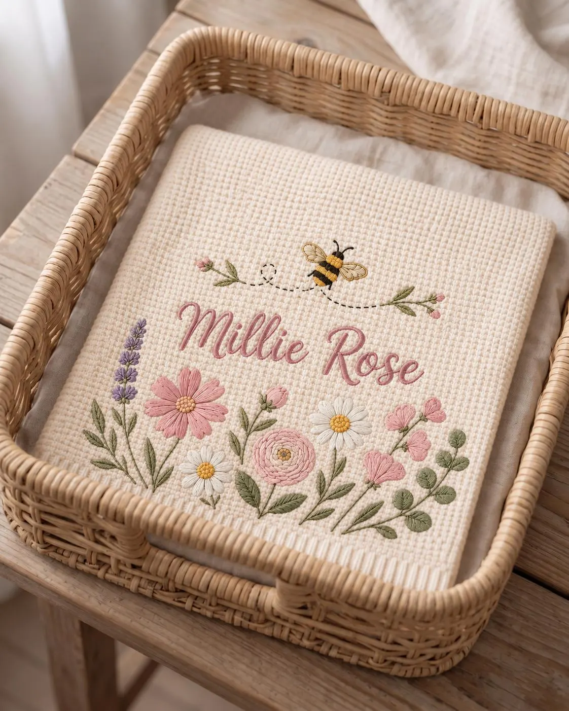Personalized Floral Baby Blanket, Custom Name Knitted Baby Blanket, Newborn Keepsake Gift, Nursery Throw, Baby Shower Gift - image 3