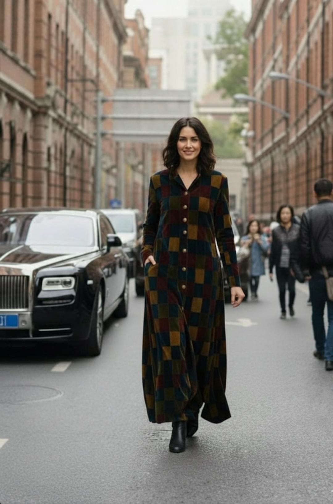 Women's Velvet Patchwork Long Winter Jacket Women Vintage Boho Button Coat Winter wear - image 5