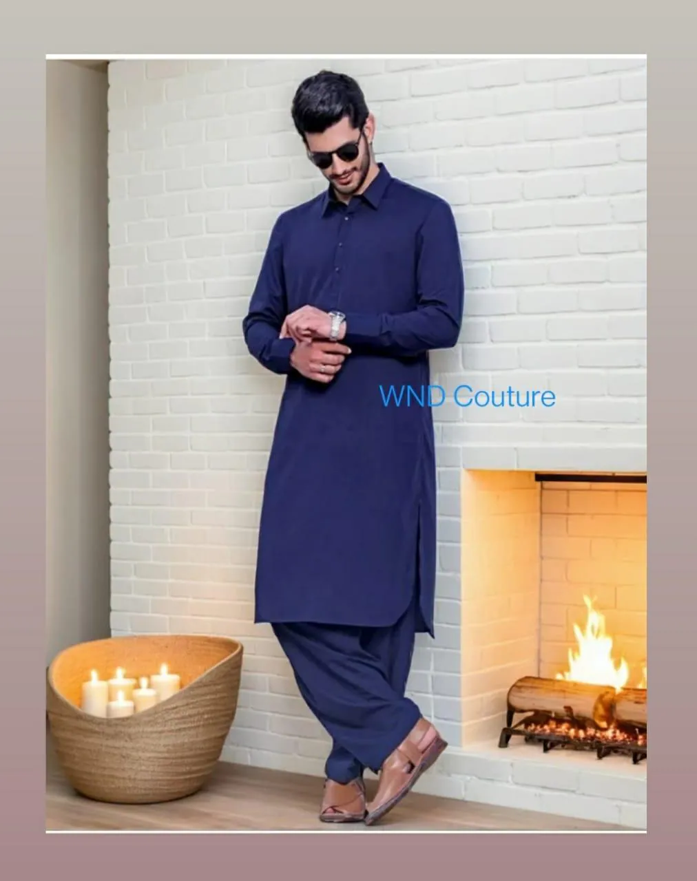 Navy Blue Cotton Pathani Suit: Indian Wedding Festive Wear