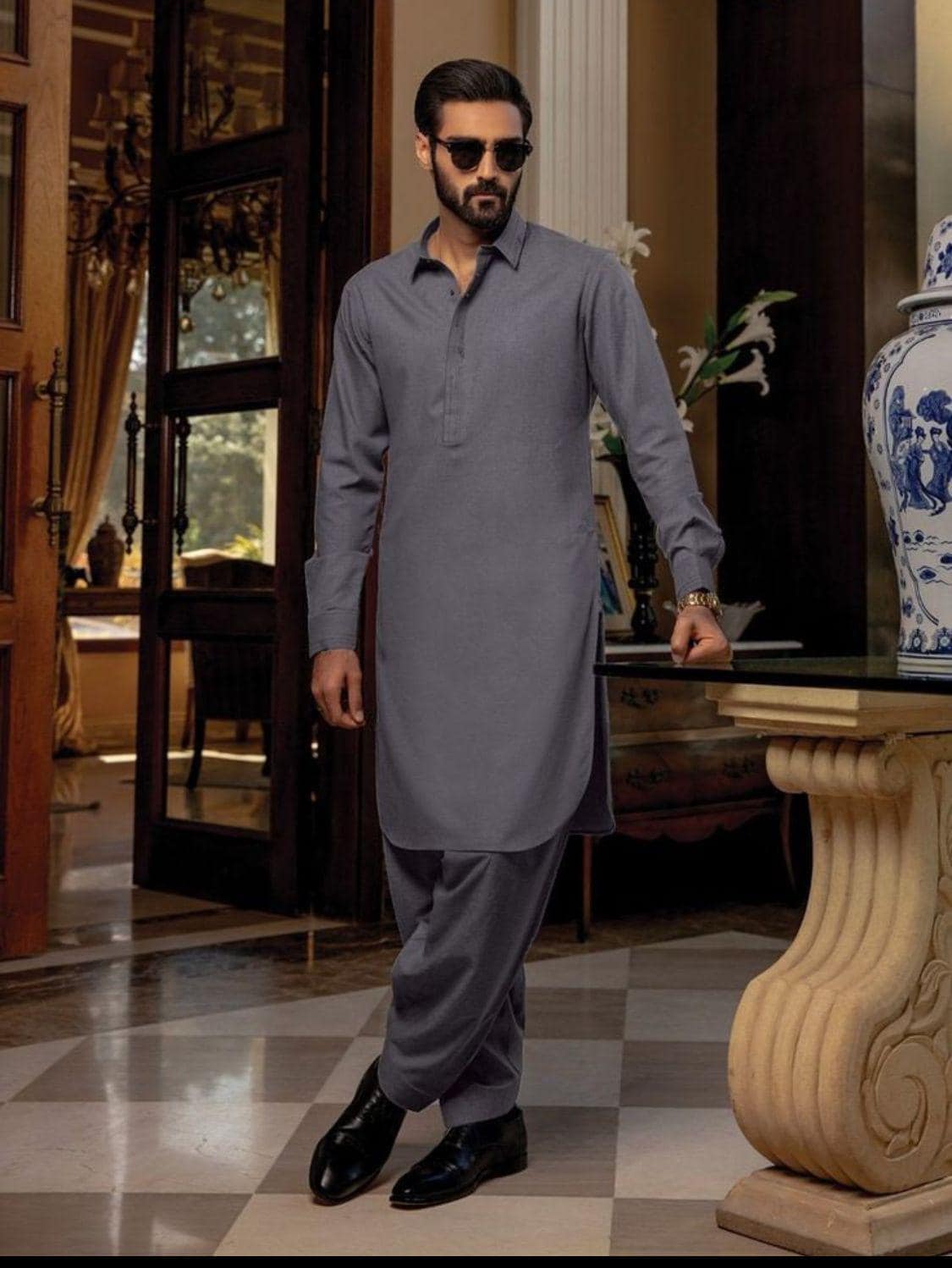 Men's Blue Pathani Kurta Pajama Set: Indian Wedding Outfit