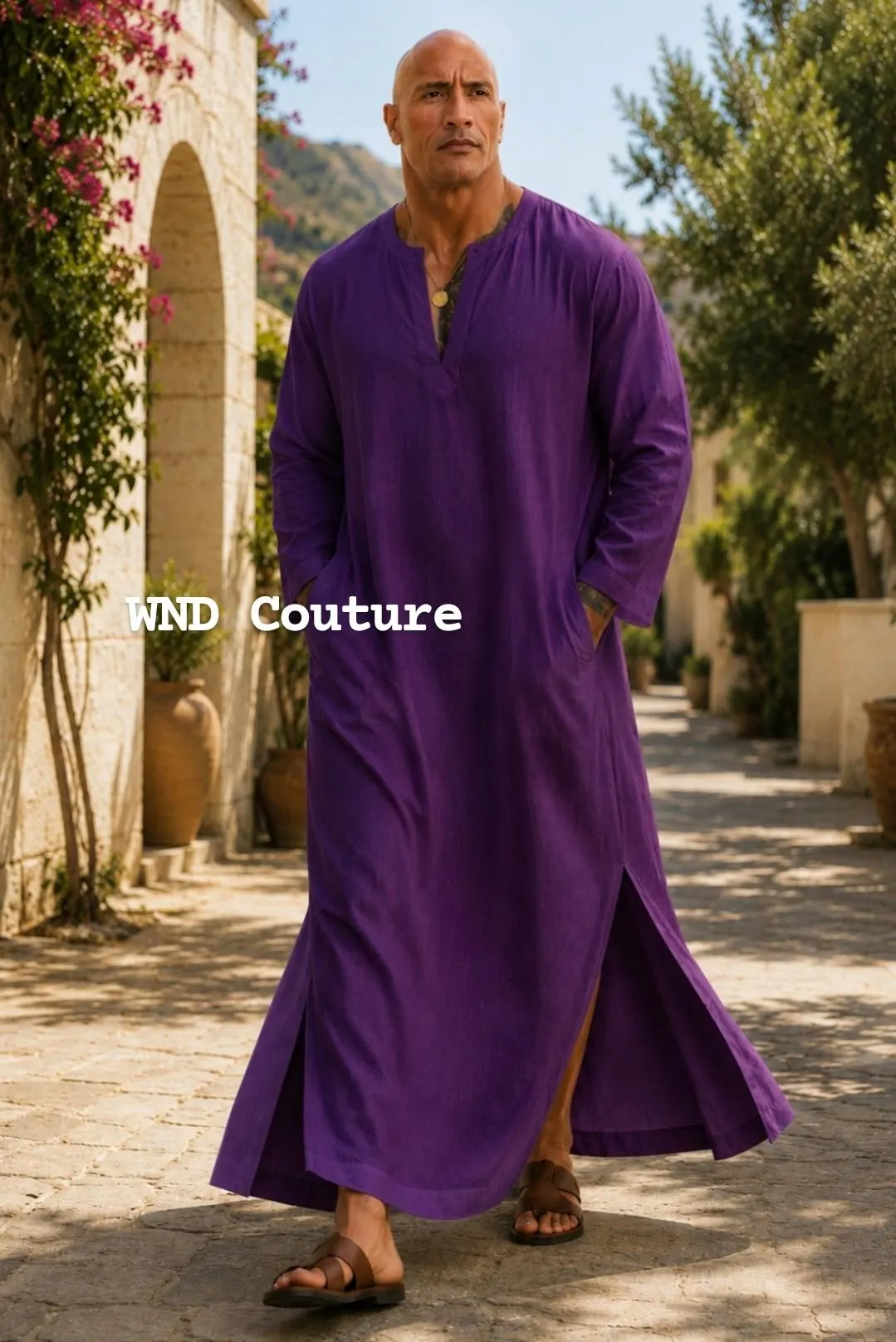 Men's White Linen Kaftan Robe: Loose Fit, Side Slits, Full Sleeve - image 5