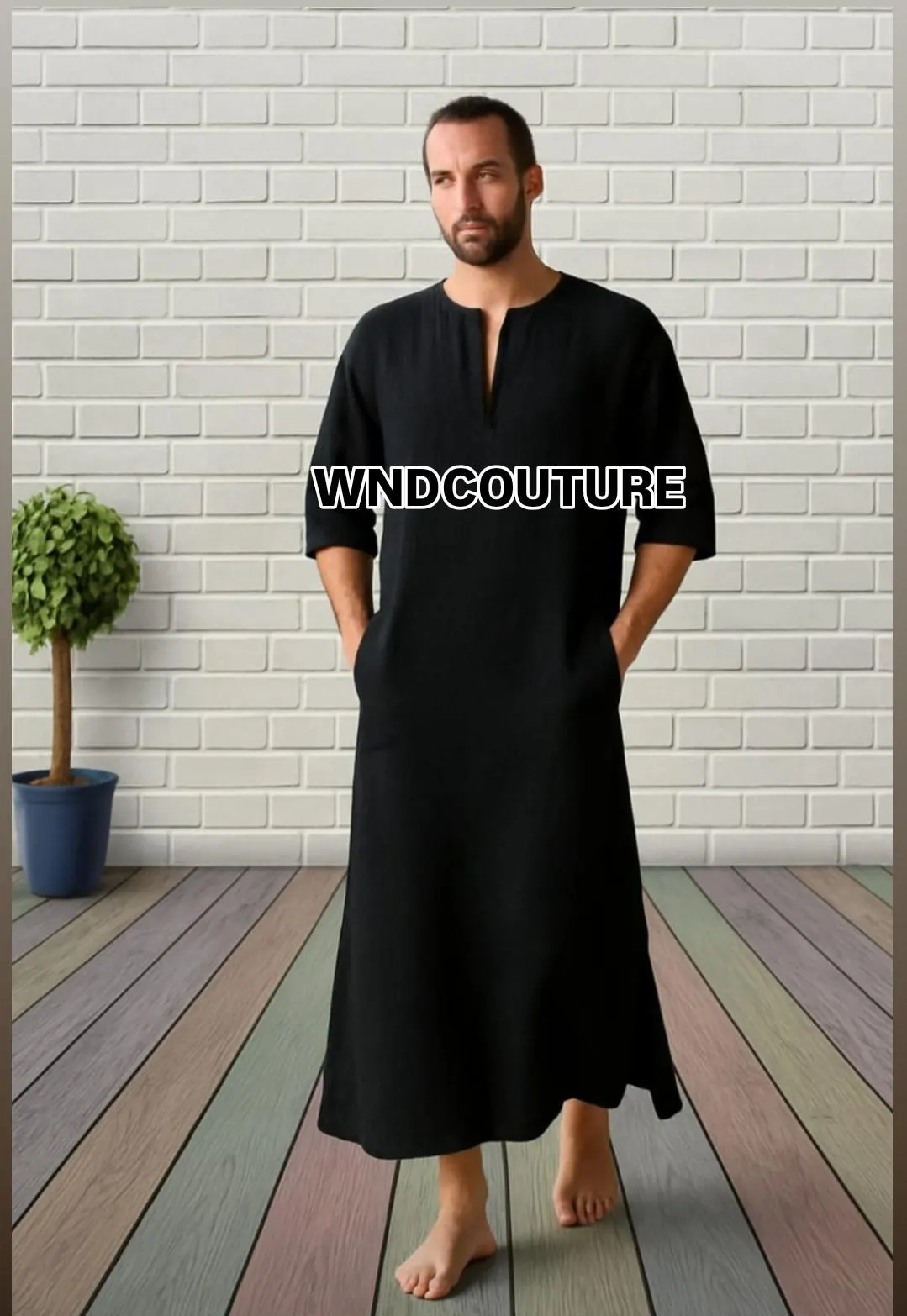 Men's Lavender Linen Caftan: Boho Beach Robe - image 4