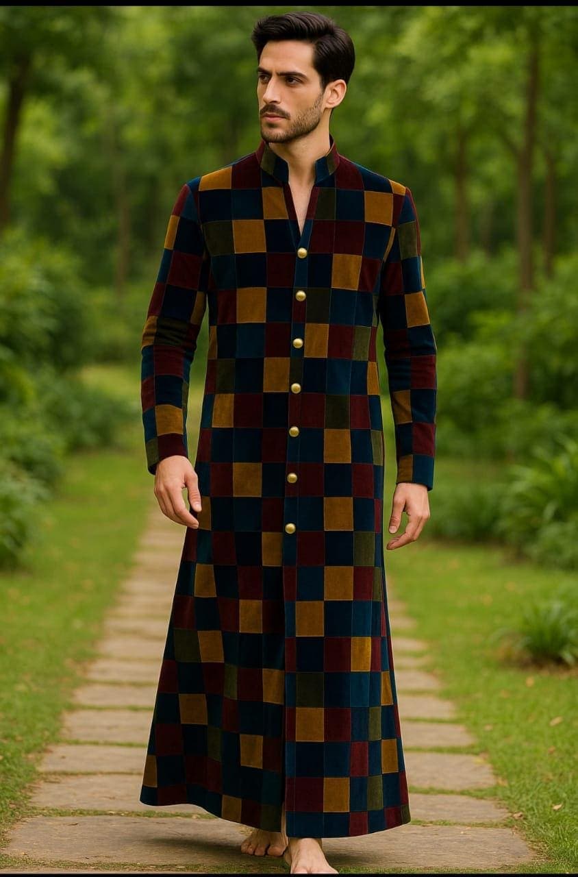 Handmade Velvet Patchwork Kaftan Robe” Warm Winter Lounge Wear for Men" Gift for Him - image 4