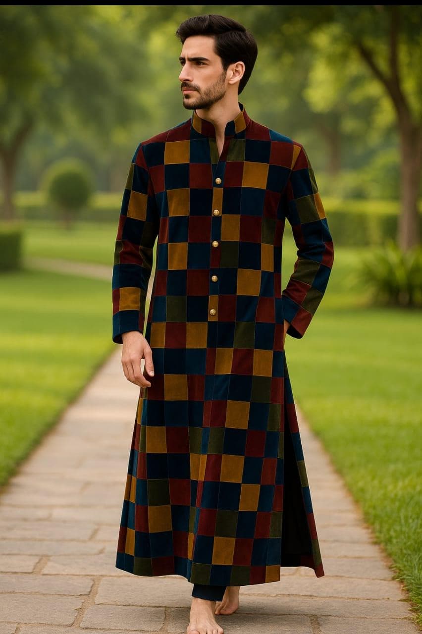 Handmade Velvet Patchwork Kaftan Robe” Warm Winter Lounge Wear for Men" Gift for Him