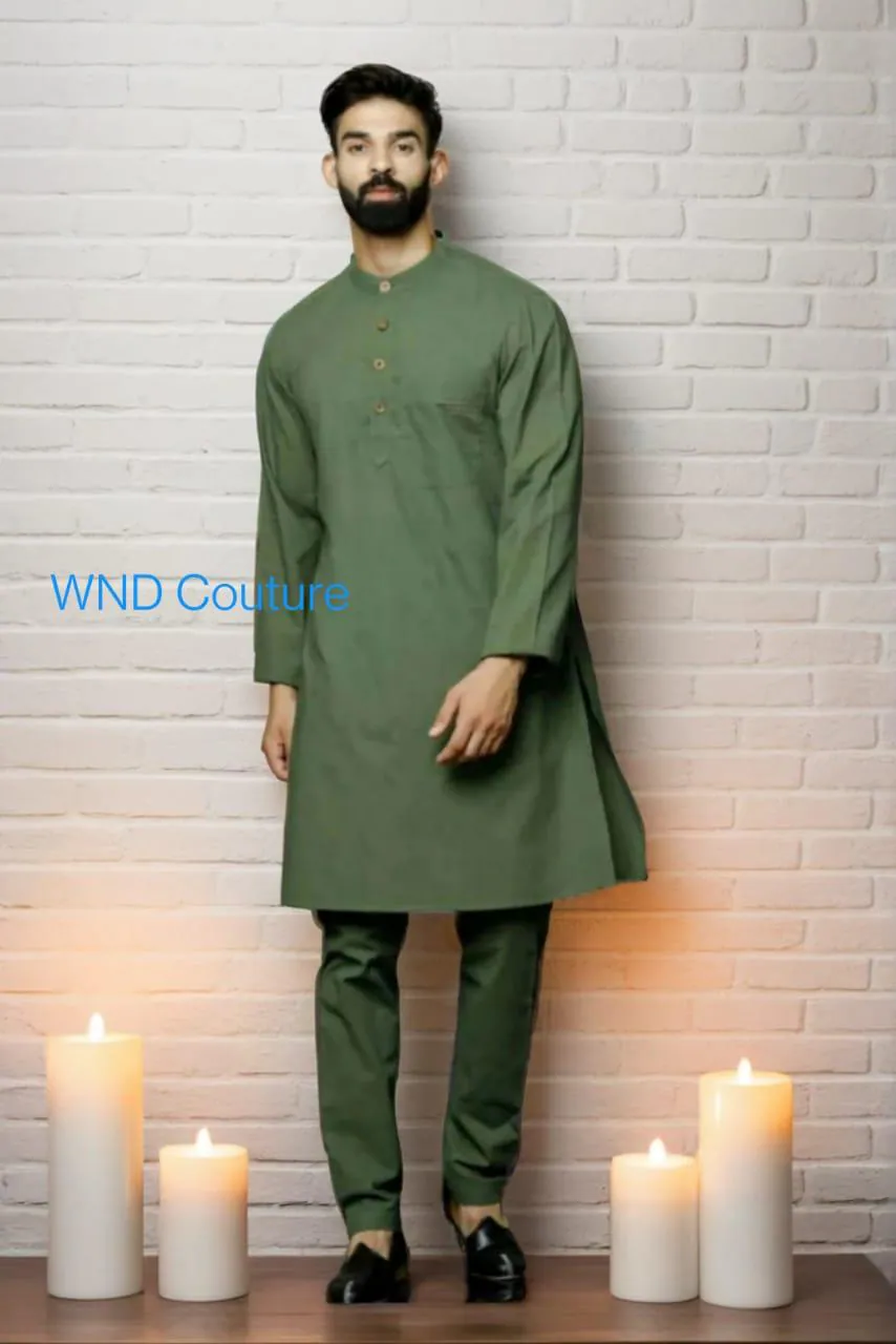 Men's Olive Green Kurta: Handcrafted Indian Wedding Attire