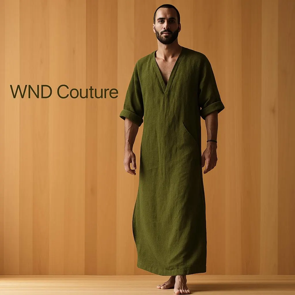 Custom Made Kaftan,  Menswear Olive Green Kaftan For Men, Men's Long Wear Robe Caftan