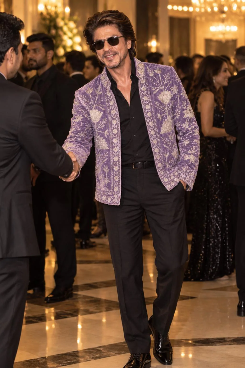Lavender Velvet Embroidered Jacket for Men, Luxury Floral Designer Blazer
