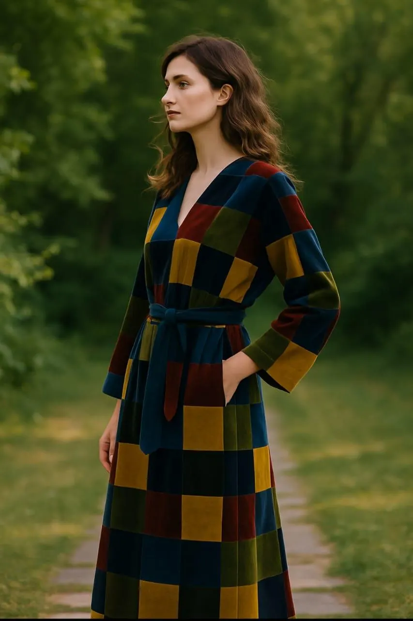 Women's  Moroccan Patchwork Velvet Kaftan Coat | Boho Winter Long Jacket Women - image 4