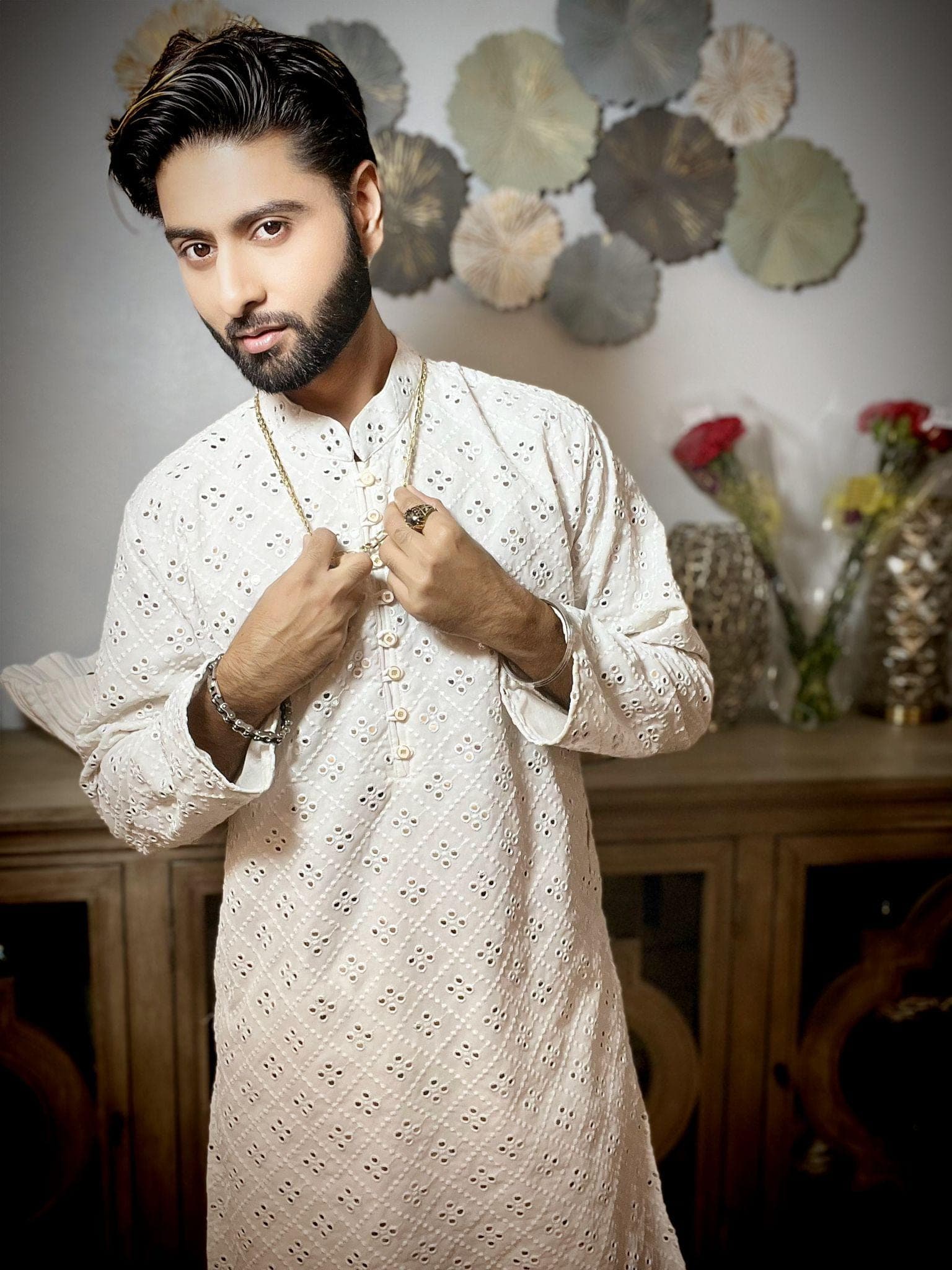 White Chikankari Kurta Pajama Set: Indian Wedding Outfit - image 3
