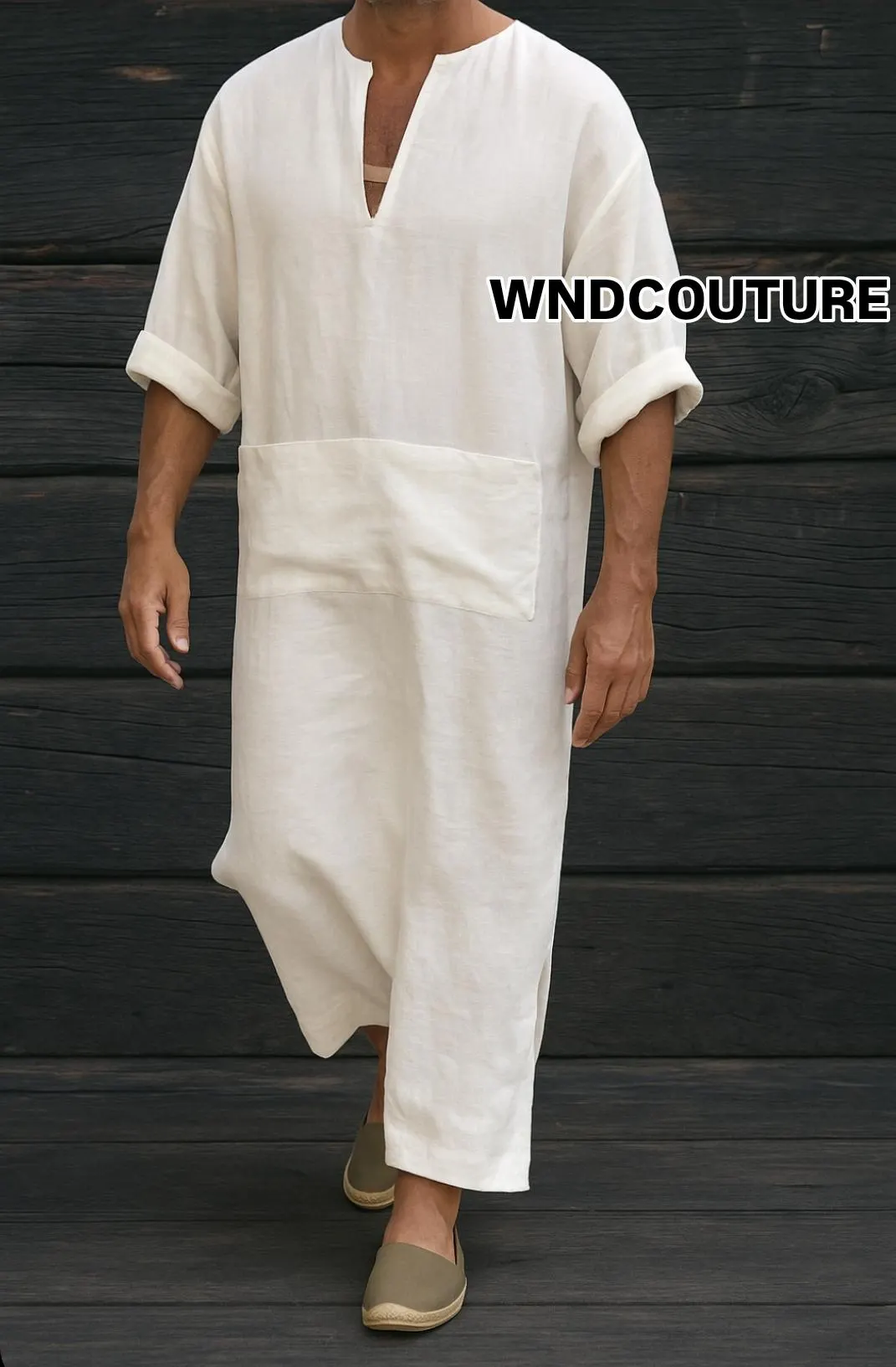 Handmade Linen Kaftan Robe: Mens Boho Thobe, Beach Coverup - image 3