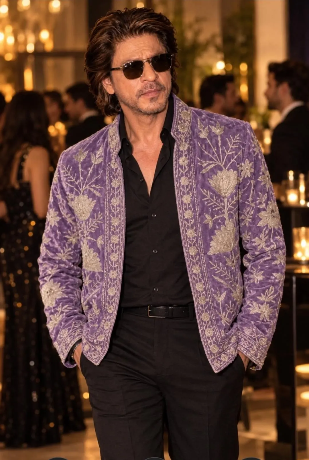 Lavender Velvet Embroidered Jacket for Men, Luxury Floral Designer Blazer - image 4