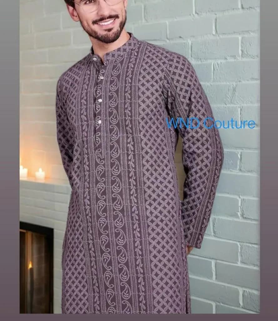 Gray Chikankari Kurta Set: Indian Menswear, Eid Outfit