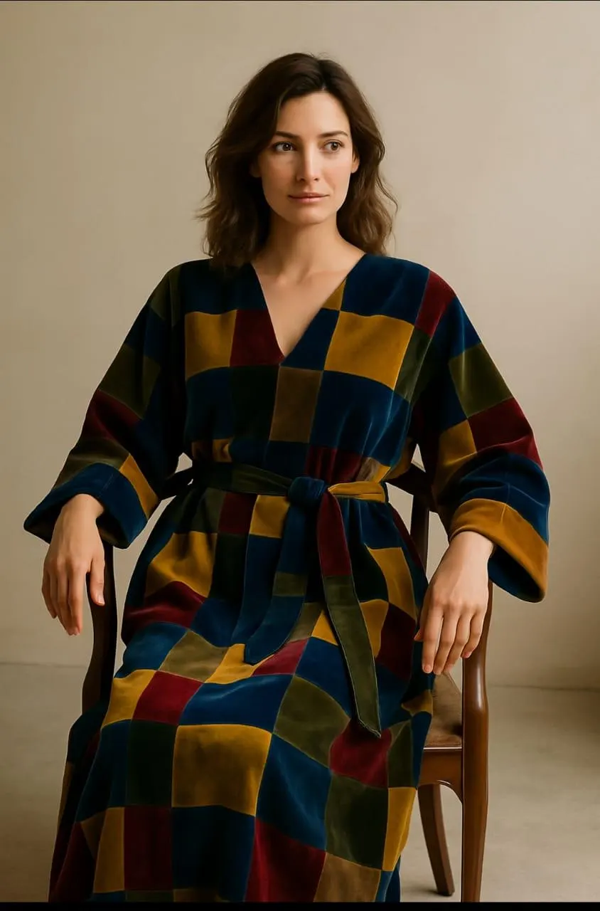 Women's  Moroccan Patchwork Velvet Kaftan Coat | Boho Winter Long Jacket Women - image 5