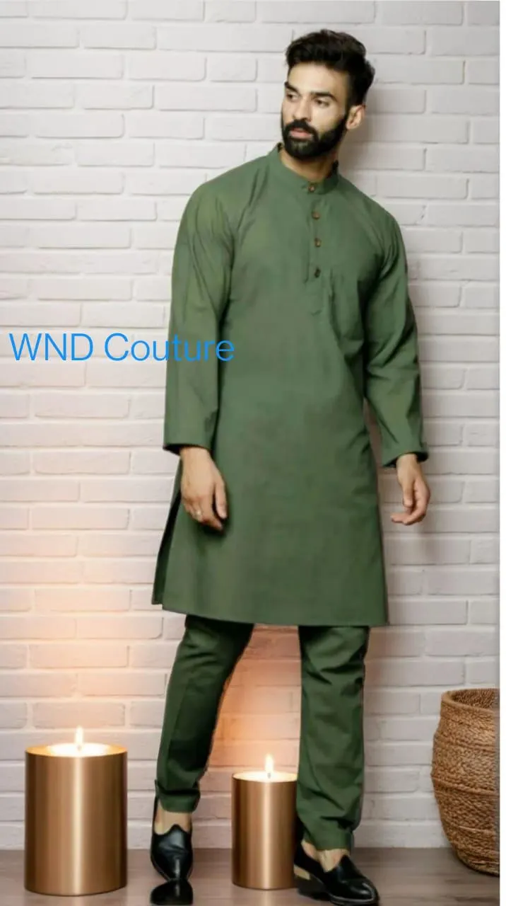Men's Olive Green Kurta: Handcrafted Indian Wedding Attire - image 5
