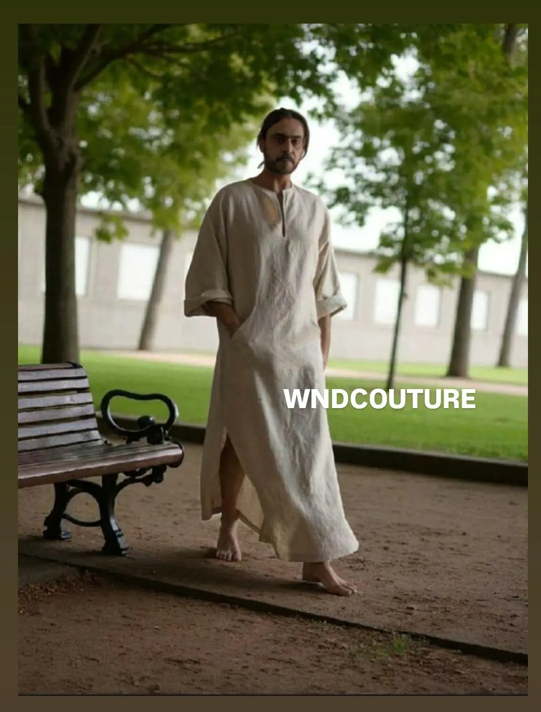 Men's  Off White Linen Caftan – Minimalist Long Robe, Resort Wear for Men