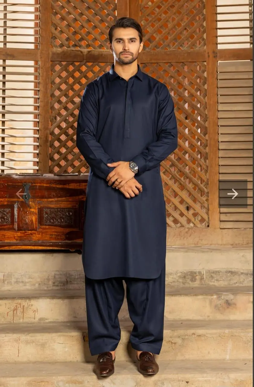 Men's Blue Pathani Kurta Pajama Set: Indian Wedding Outfit - image 3