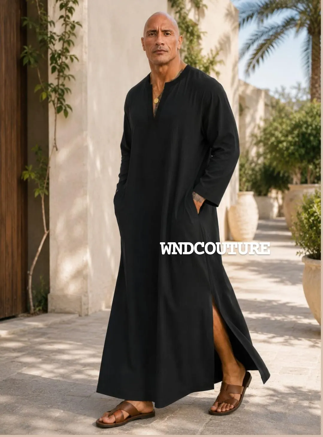 Men's White Linen Kaftan Robe: Loose Fit, Side Slits, Full Sleeve - image 3