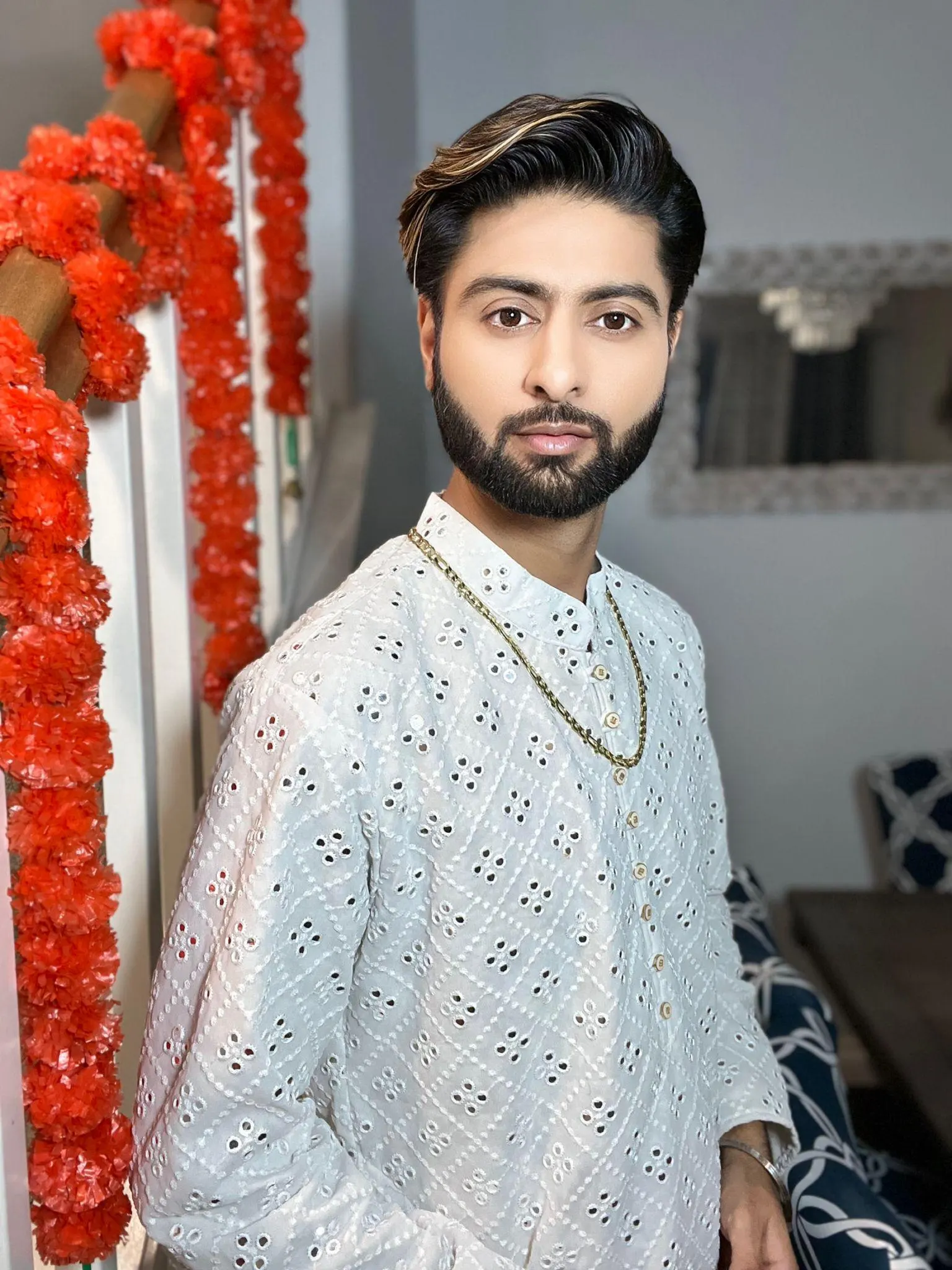 White Chikankari Kurta Pajama Set: Indian Wedding Outfit