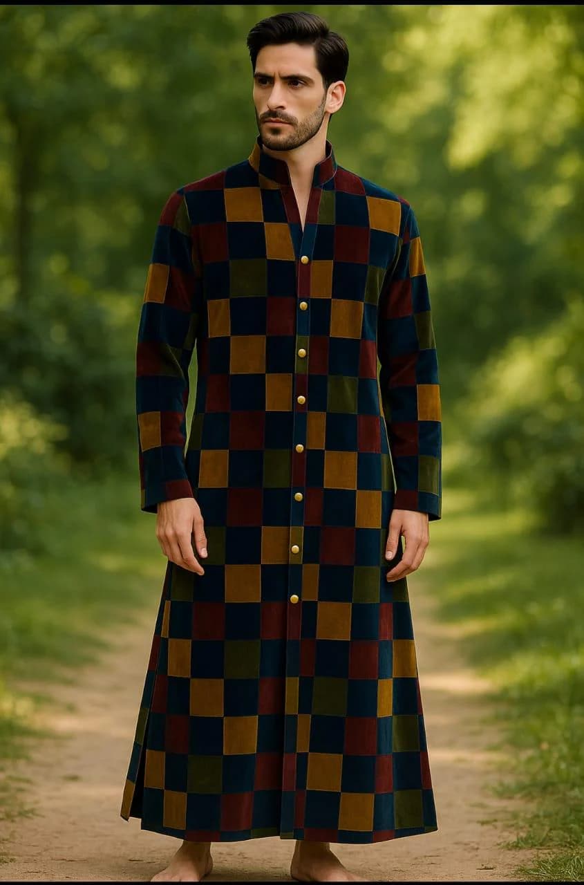Handmade Velvet Patchwork Kaftan Robe” Warm Winter Lounge Wear for Men" Gift for Him - image 3