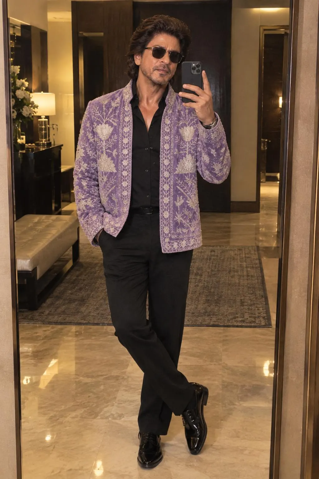 Lavender Velvet Embroidered Jacket for Men, Luxury Floral Designer Blazer - image 5