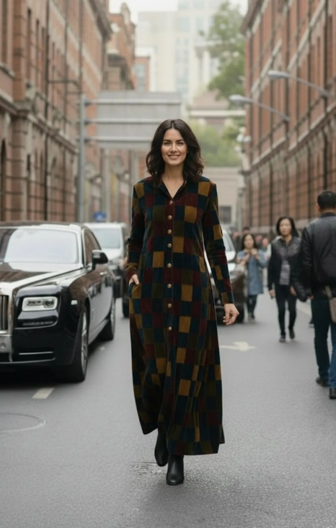 Women's Velvet Patchwork Long Winter Jacket Women Vintage Boho Button Coat Winter wear - image 3