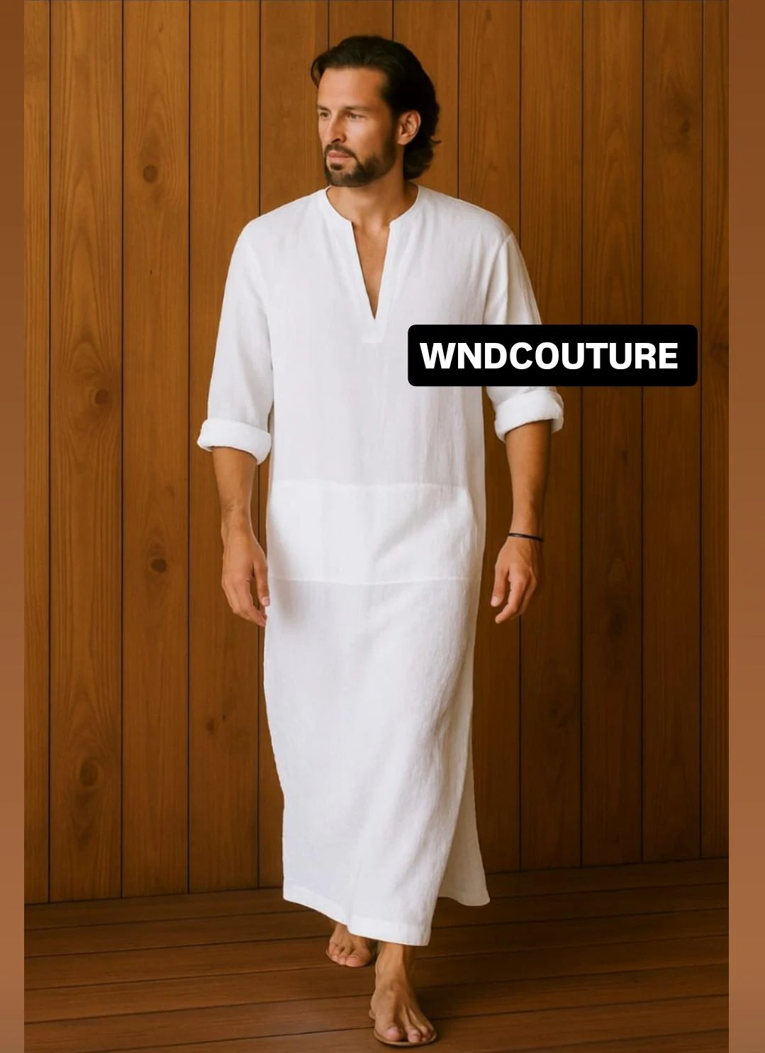 Men's Slate Gray Linen Kaftan | Handmade Boho Tunic Robe - image 5