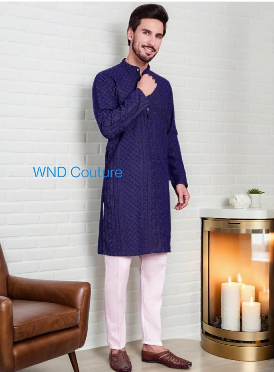Gray Chikankari Kurta Set: Indian Menswear, Eid Outfit - image 5