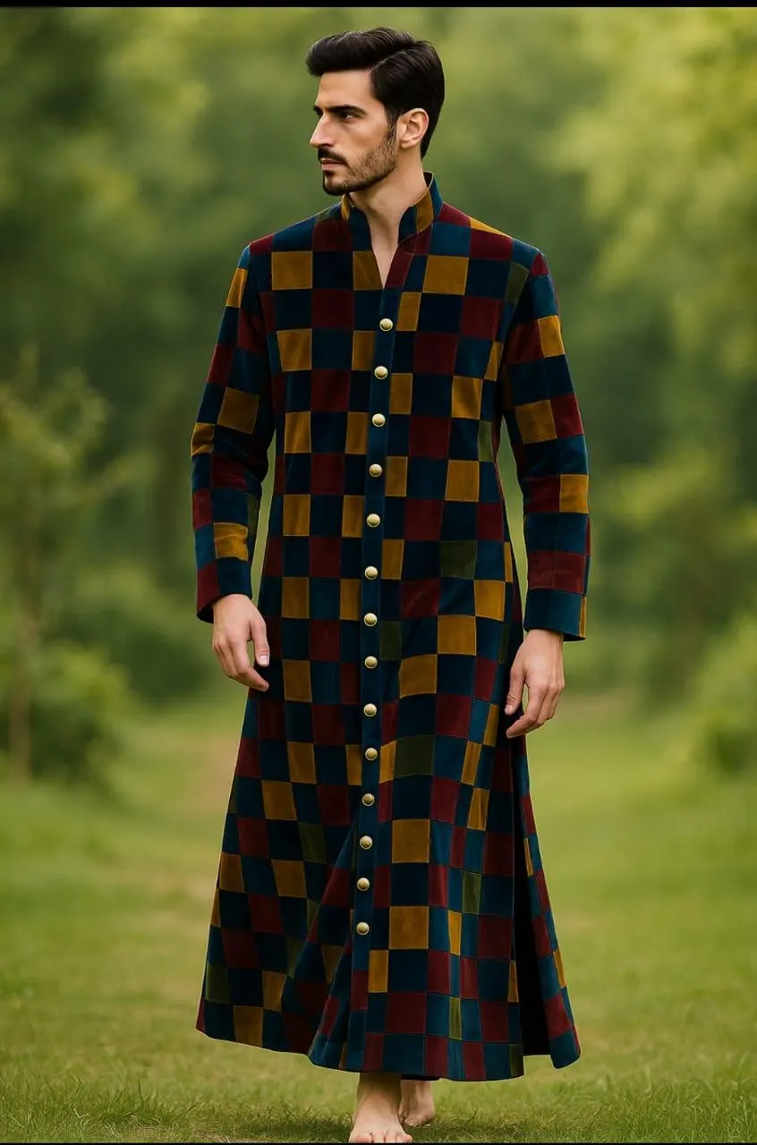 Handmade Velvet Patchwork Kaftan Robe” Warm Winter Lounge Wear for Men" Gift for Him - image 5