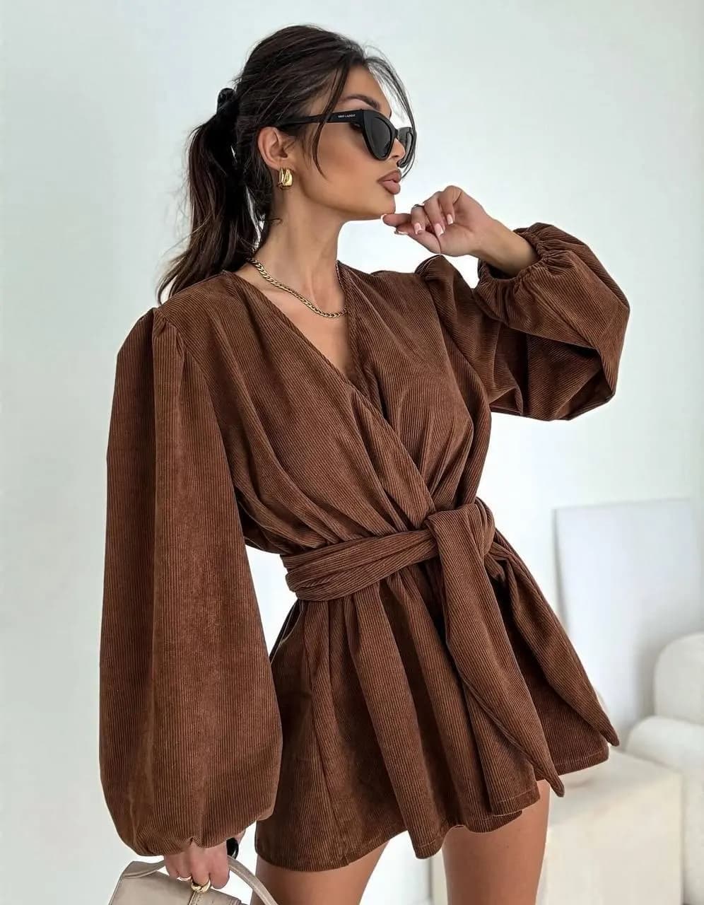 Beige Corduroy Romper – Women’s Belted Playsuit with Long Sleeves | Casual Chic Outfit - image 3