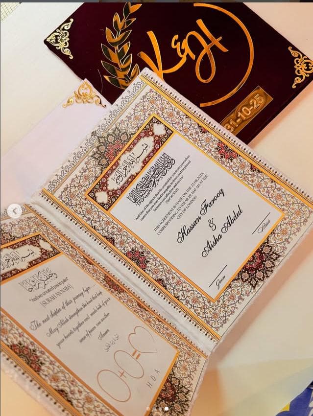 Nikah Agreement With Box ,With Feather Pen, Couple Name