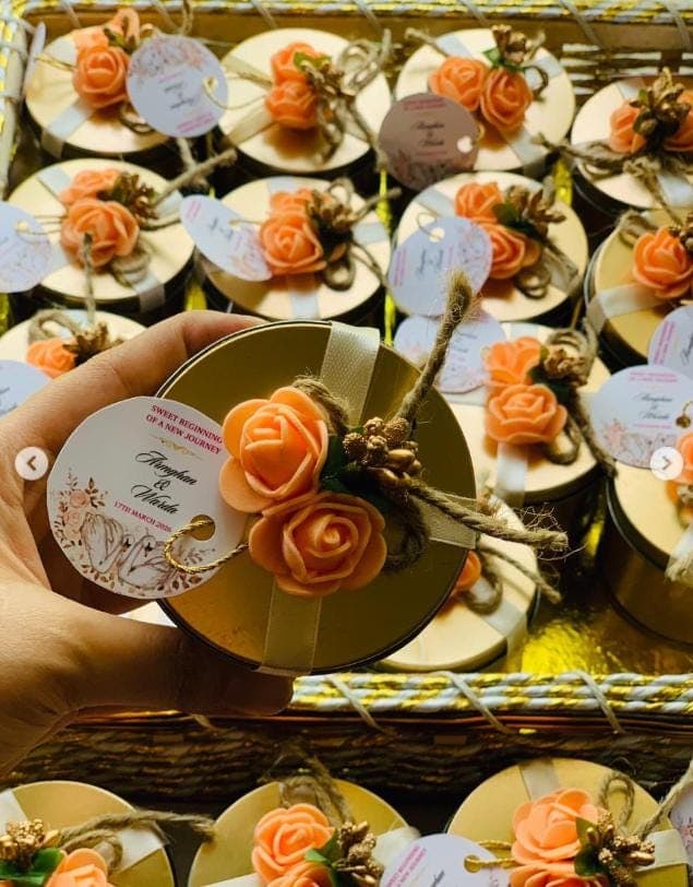 Gold Flower Detail Favor Boxes, Wedding Chocolate Sweet Treat Packaging. - image 3