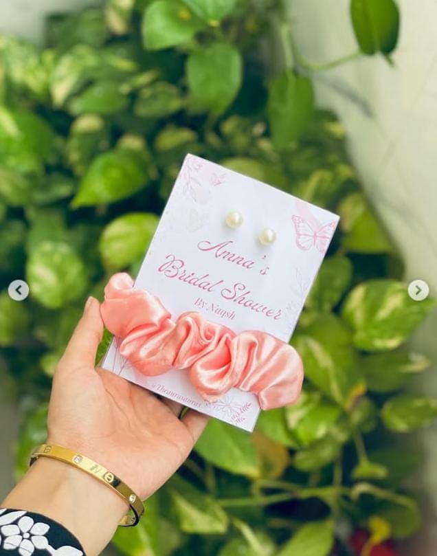 Customized Scrunchies with Studs: Bridal Shower Favors, Bride Tribe Gifts. - image 3