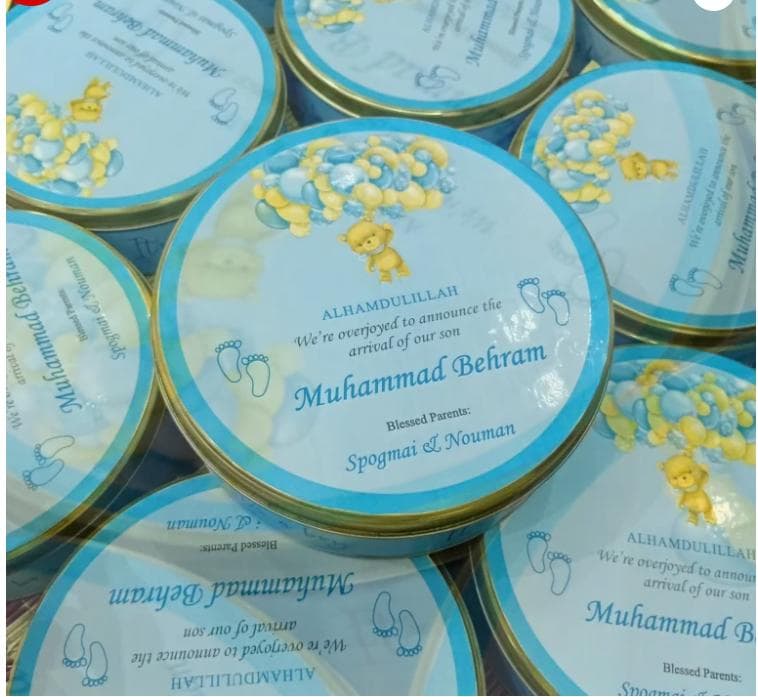 Personalized Baby Boy Announcement Tins: Blue Teddy Bear Sweet Boxe - image 3