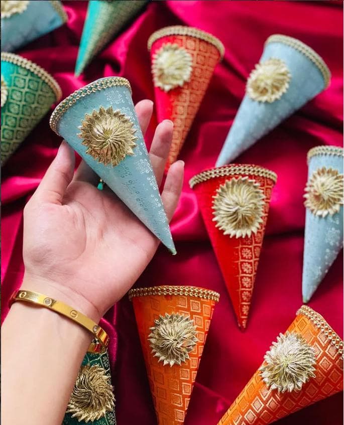 Traditional Cone Style Wedding Favors, Bid , Return Gift, Mehndi Night
