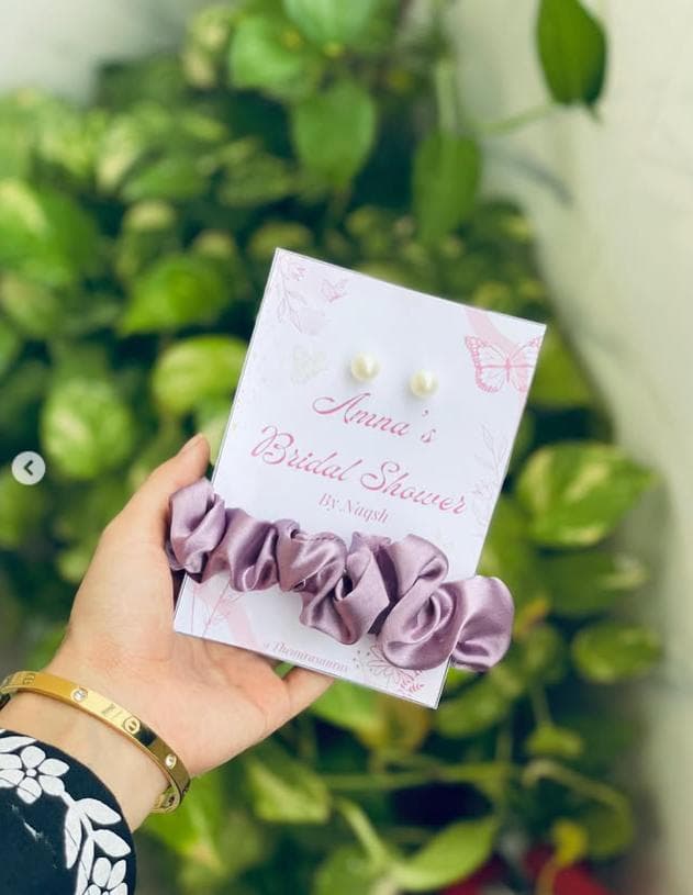 Customized Scrunchies with Studs: Bridal Shower Favors, Bride Tribe Gifts.