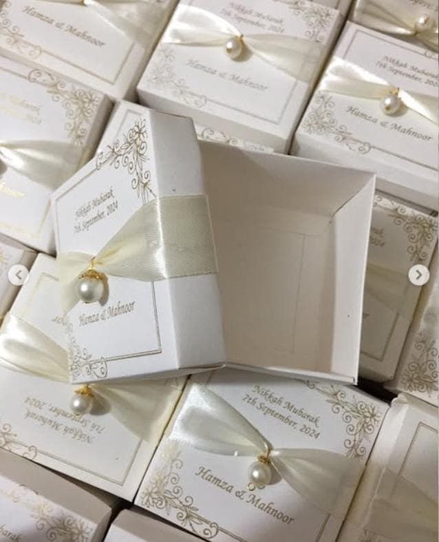 White & Gold Wedding Favors, Personalized Nikkah Walima Bid Boxes. - image 3